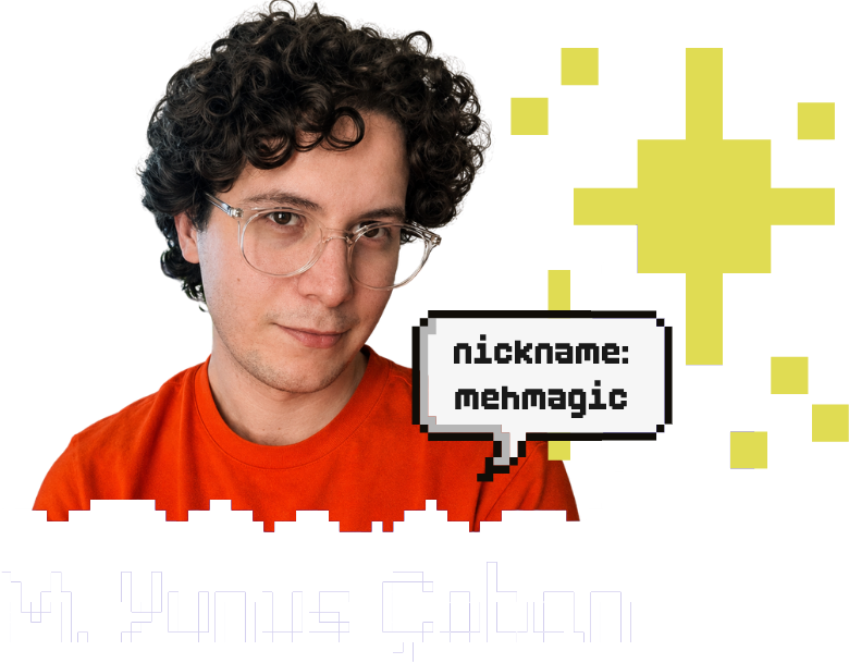 Portrait of Mehmet Yunus Çoban, Chill Cactus Studio's graphic designer, wearing a crown with a "mehmagic" nickname tag.